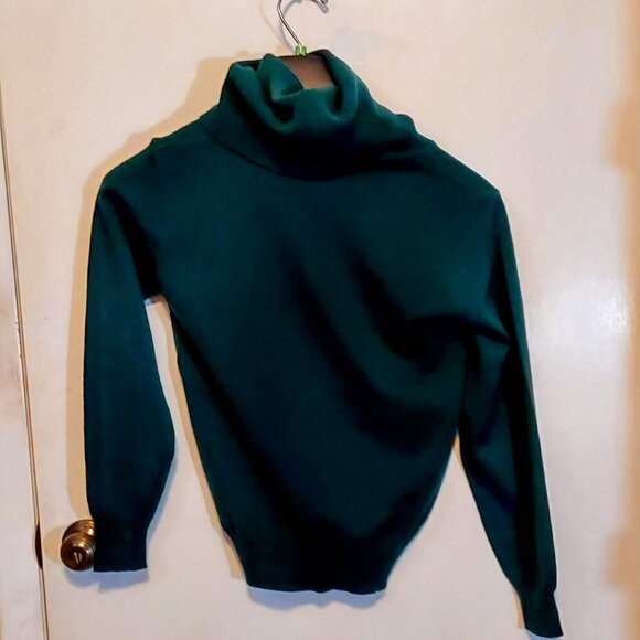 Vintage Womans Sweater Bee by Banff Hunter Green Sz S Turdle Neck Long Sleeves - Picture 2 of 8